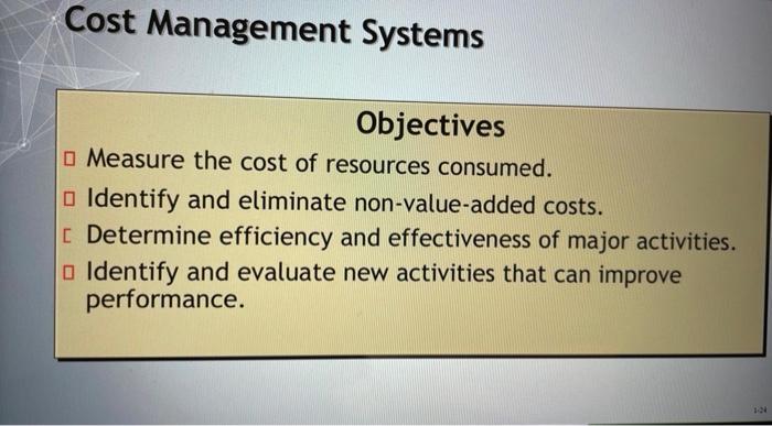 In short explain the cost management system objectives. Be sure to illustrate
