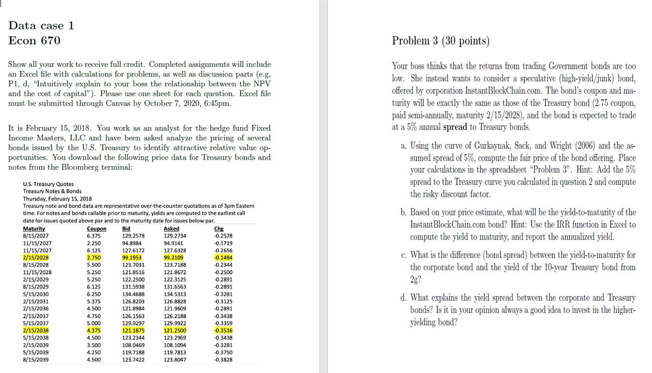  Data case 1 Econ 670 Problem 3 (30 points) Show all