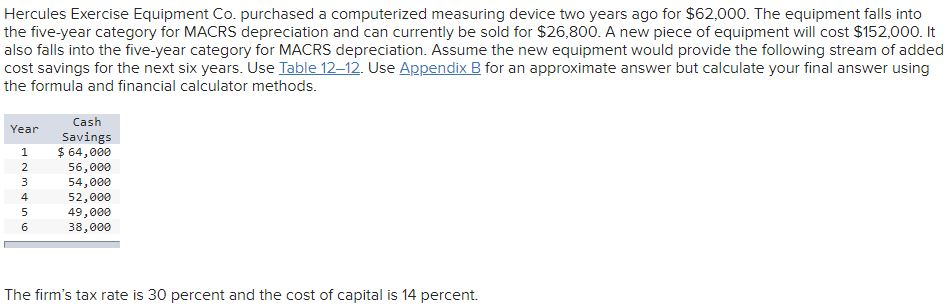 Hercules Exercise Equipment Co. purchased a computerized measuring device two years