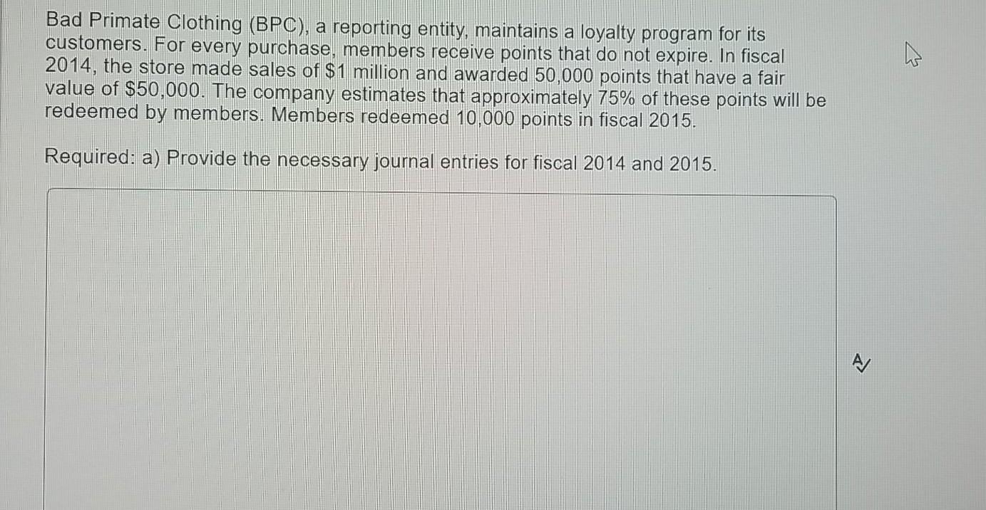 Bad Primate Clothing (BPC), a reporting entity, maintains a loyalty program