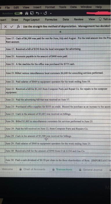 Data Review View Tell me fx Use the straight-line method of depreciation
