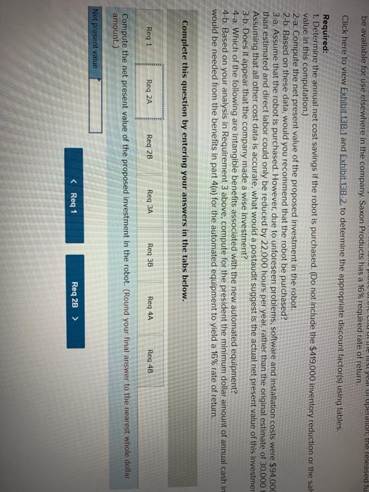 robot for use on the company's assembly line. Selected data relating to