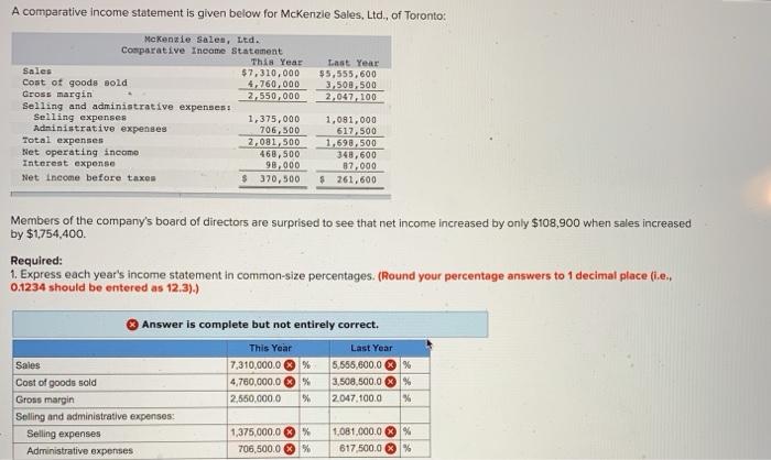  A comparative income statement is given below for McKenzie Sales, Ltd.,