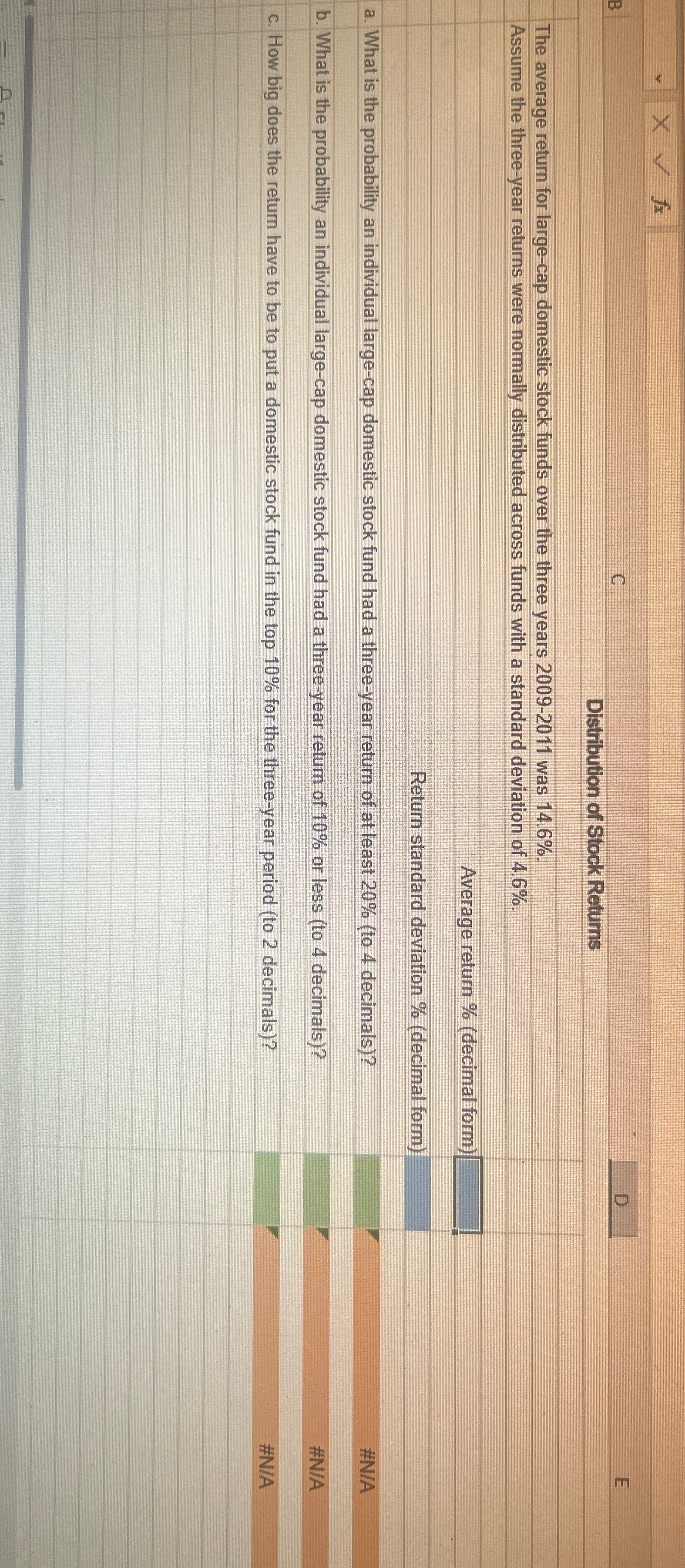  B C D E Distribution of Stock Returns The average return