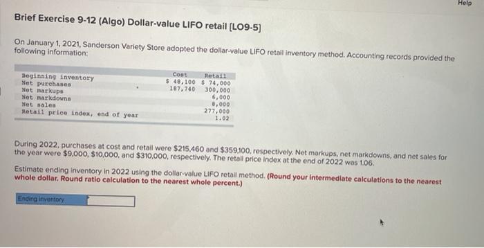 I need the answer and formula to this question Help Brief Exercise