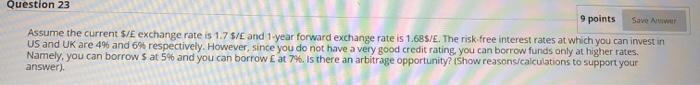  Question 23 9 points Save A Assume the current S/E exchange