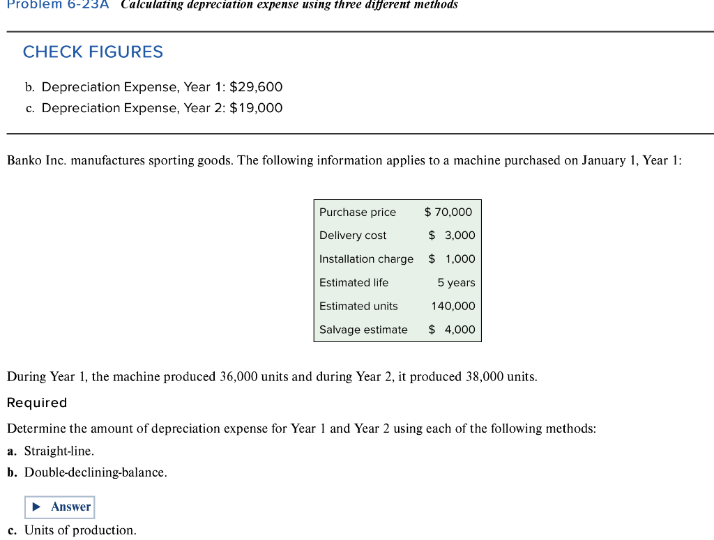 Problem 6-23A Calculating depreciation expense using three different methods CHECK FIGURES