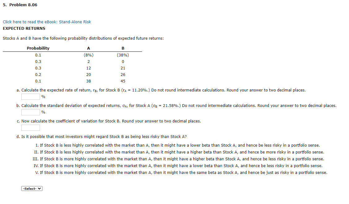 5. Problem 8.06 Click here to read the eBook: Stand Alone