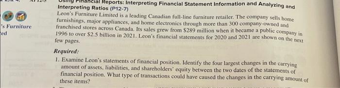  Answer the required question 1 Question 2 Interpreting Ratios (P12-7) Leon's