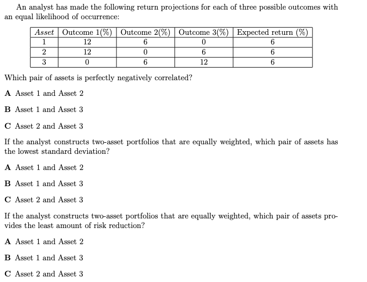 An analyst has made the following return projections for each of