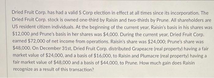  Dried Fruit Corp. has had a valid S Corp election in