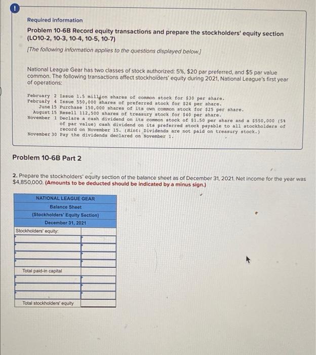 equity section (LO10-2, 10-3, 10-4, 10-5, 10-7) The following information applies to