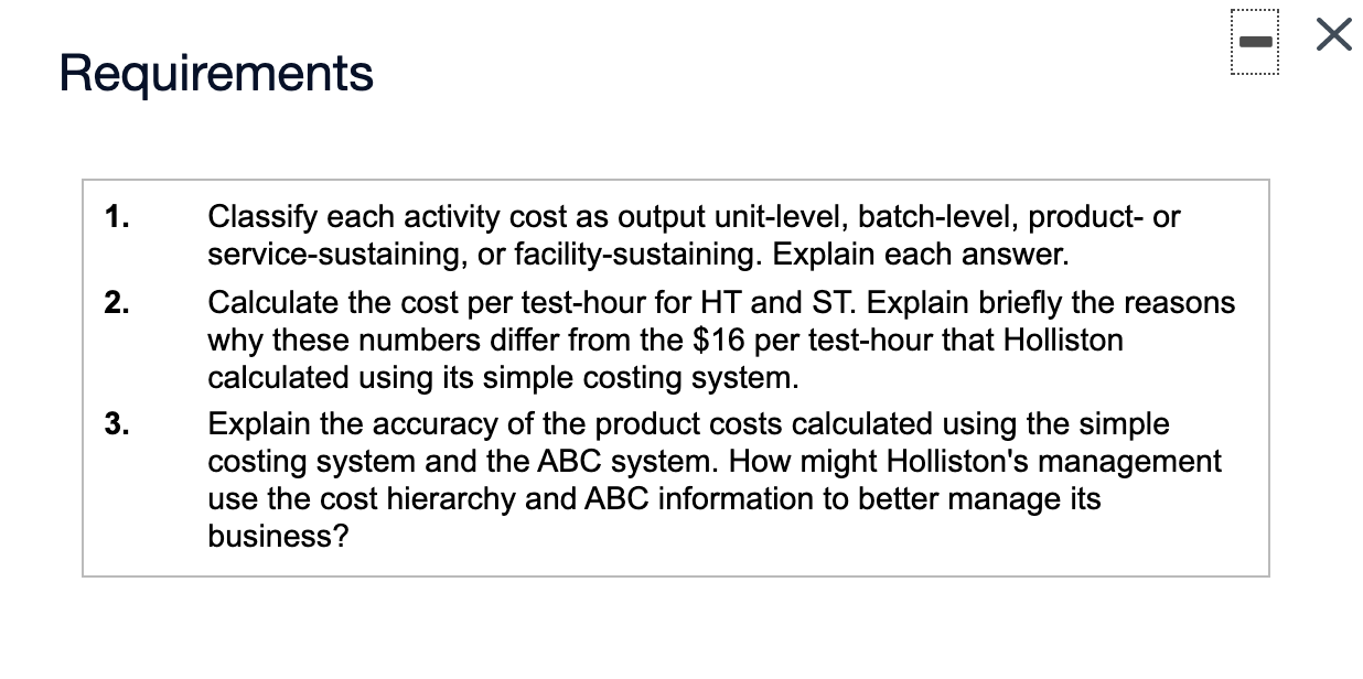 Holliston aggregates all operating costs of $1,200,000 into a single overhead cost
