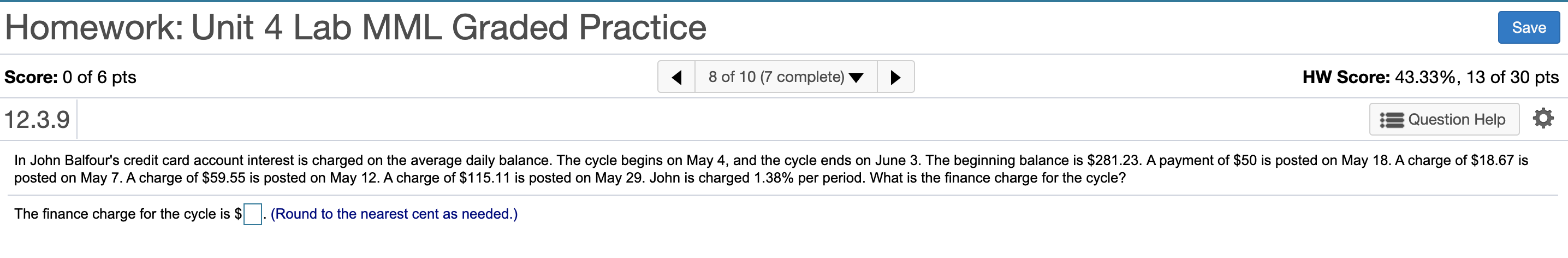  Homework: Unit 4 Lab MML Graded Practice Save Score: 0 of
