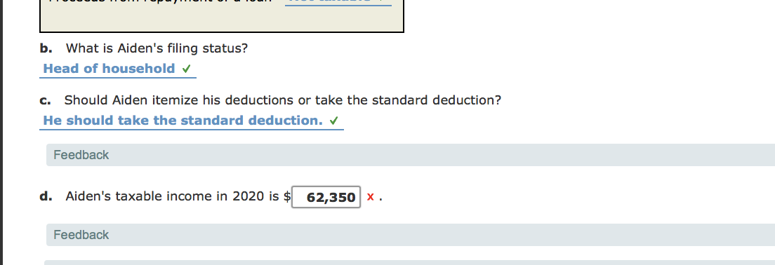 taxable income for 2020 for Aiden on the basis of the following