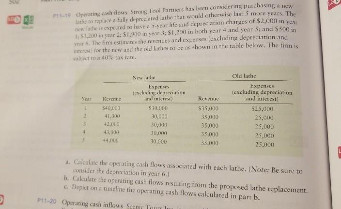 Please answer in excel format. P11-19 Operating cash flows Strong Tool