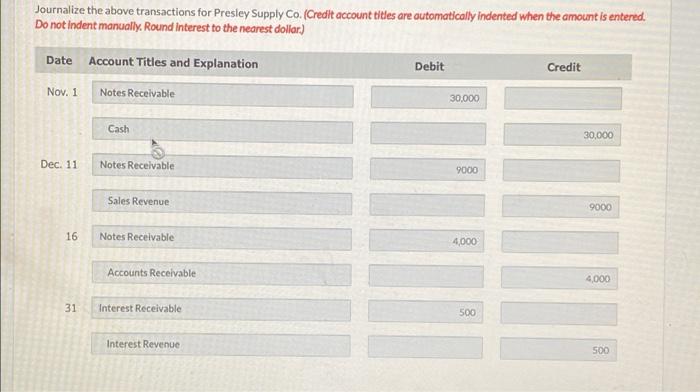 following transaction related to notes recevable during the last 2 months of