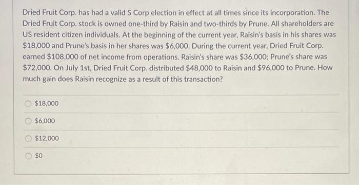  Dried Fruit Corp. has had a valid S Corp election in