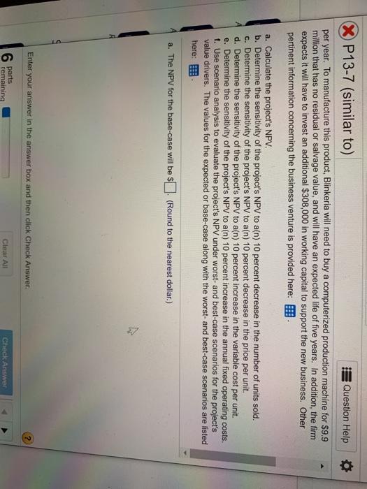 please thank you X P13-7 (similar to) Question Help (Related to Checkpoint