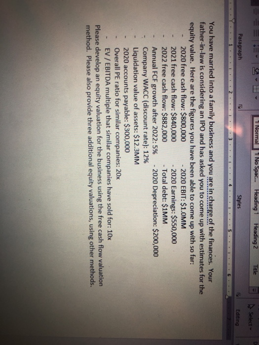  please show work and not in excel Normal I No Spac...