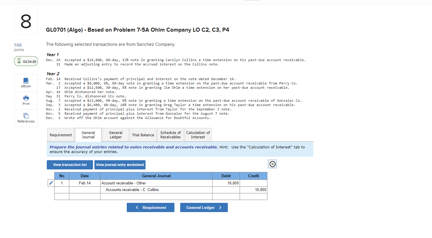  00 GL0701 (Algo) - Based on Problem 7-5A Ohlm Company LO