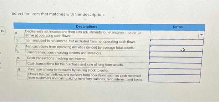  Select the item that matches with the description. Terms 16 a