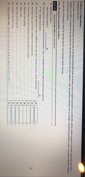  Problem 3-4 (Algorithmic) Inventaries (LO 3.2) Kevin owns a retail store,
