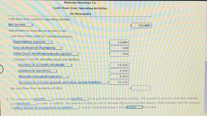 income statement and balance sheet of National Beverage Co. for a recent