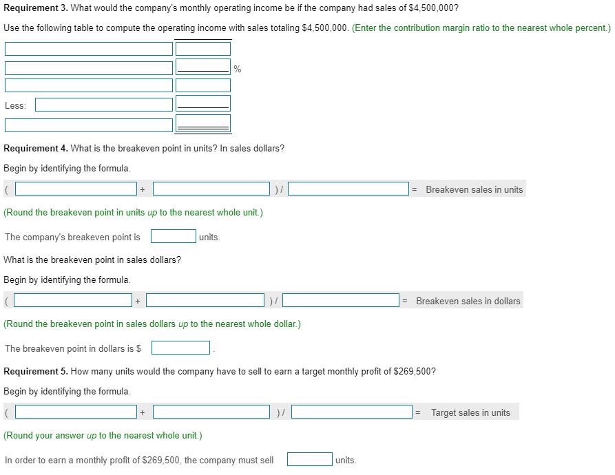expenses Monthly fixed expenses: Fixed manufacturing overhead. $ Fixed selling and administrative
