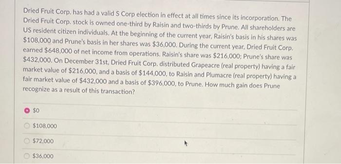  Dried Fruit Corp. has had a valid S Corp election in
