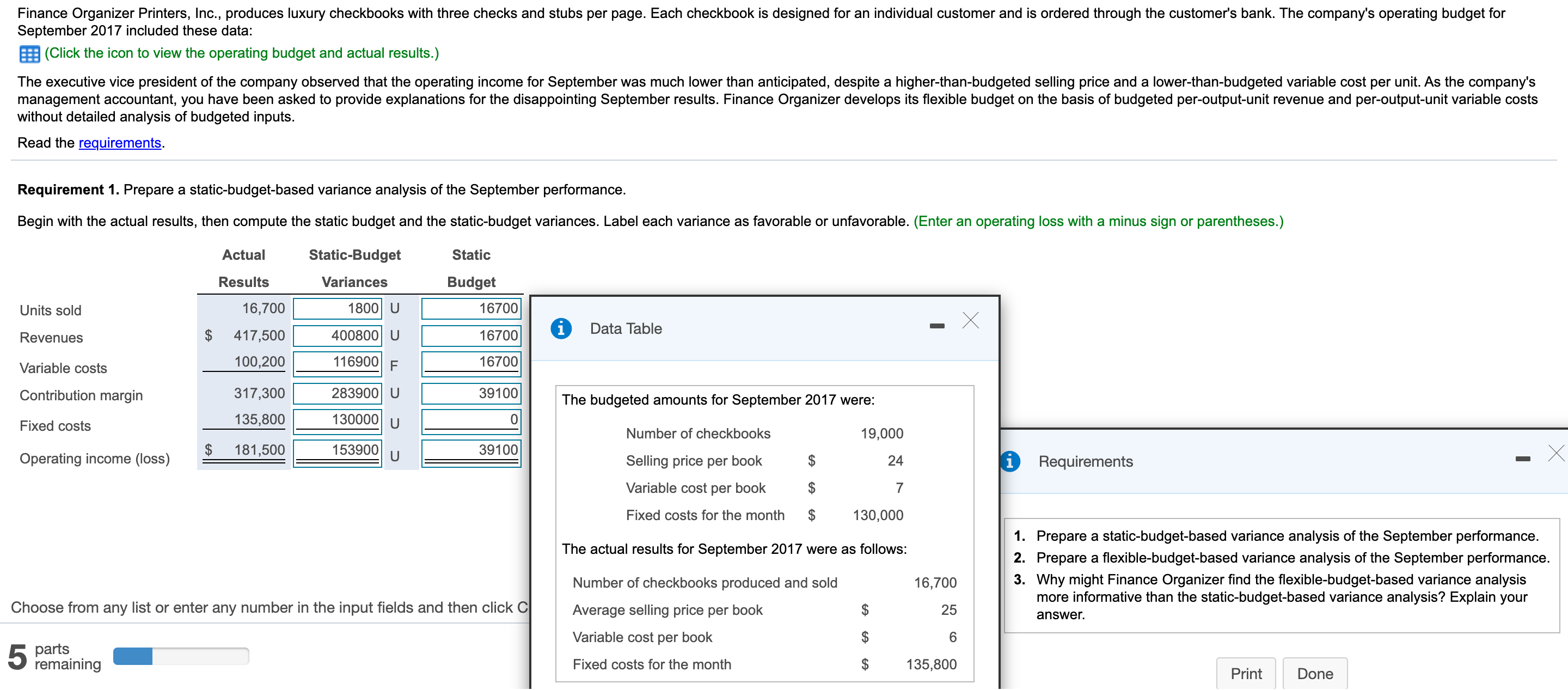 The numbers in white, NOT highlighted in blue, are wrong. Static-Budget Variances