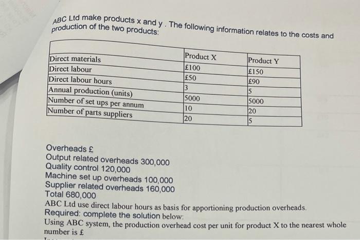  please show workings the answer should be 74 ABC Ltd make