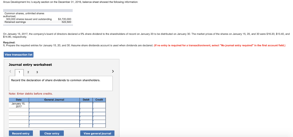 Arcus Development Inc.'s equity section on the December 31, 2016, balance