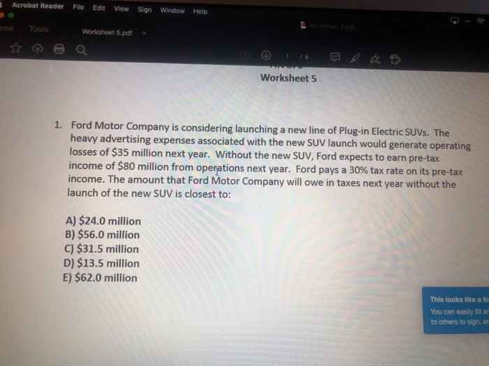  Acrobat Reader File Edit View Sign Window Help ome Tools Worksheet