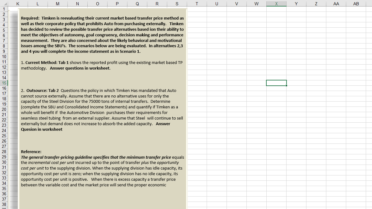 Timken Accounting Case Study Needs to be filled in and the questions