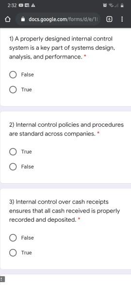  answer all the questions 2:32 docs.google.com/forms/d/e/TO 1) A properly designed internal