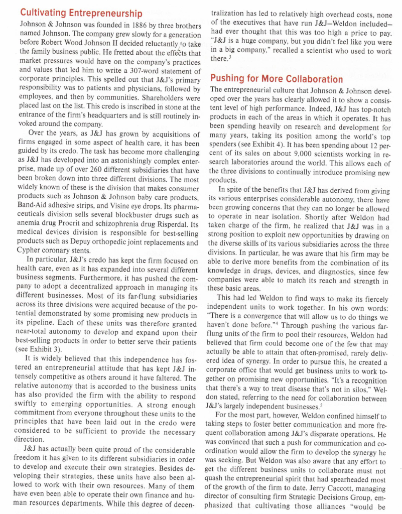 organizational design? CASE 24 JOHNSON & JOHNSON* EXHIBIT 1 Income Statement in