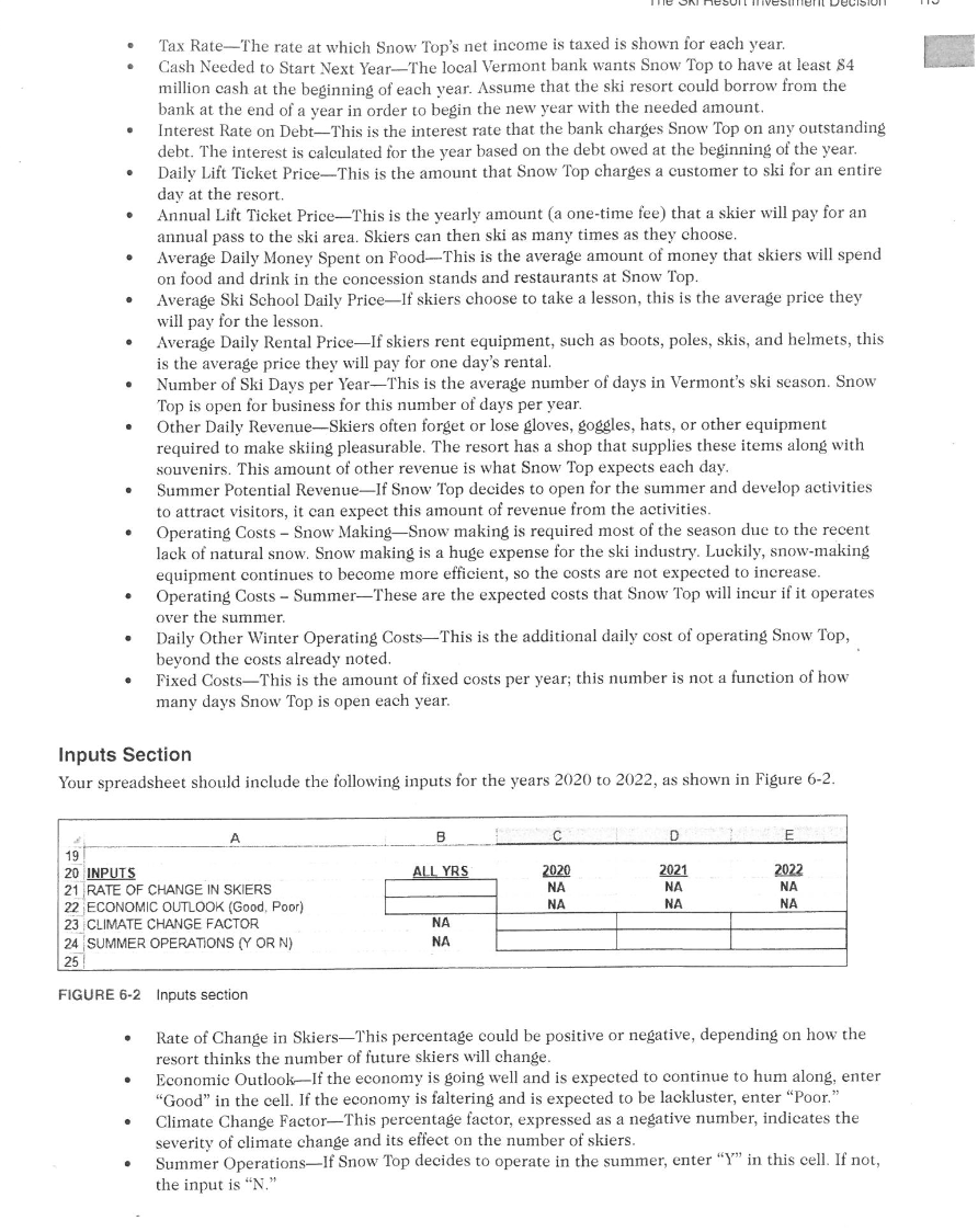 will use Microsoft Excel to help a ski resort establish a budget