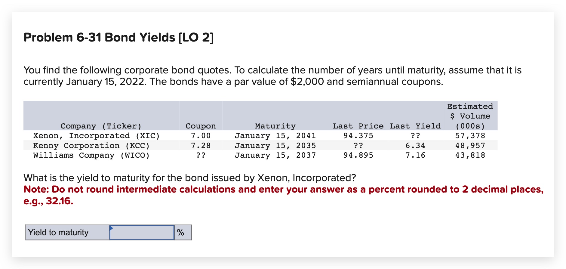  Problem 6-31 Bond Yields [LO 2] You find the following corporate