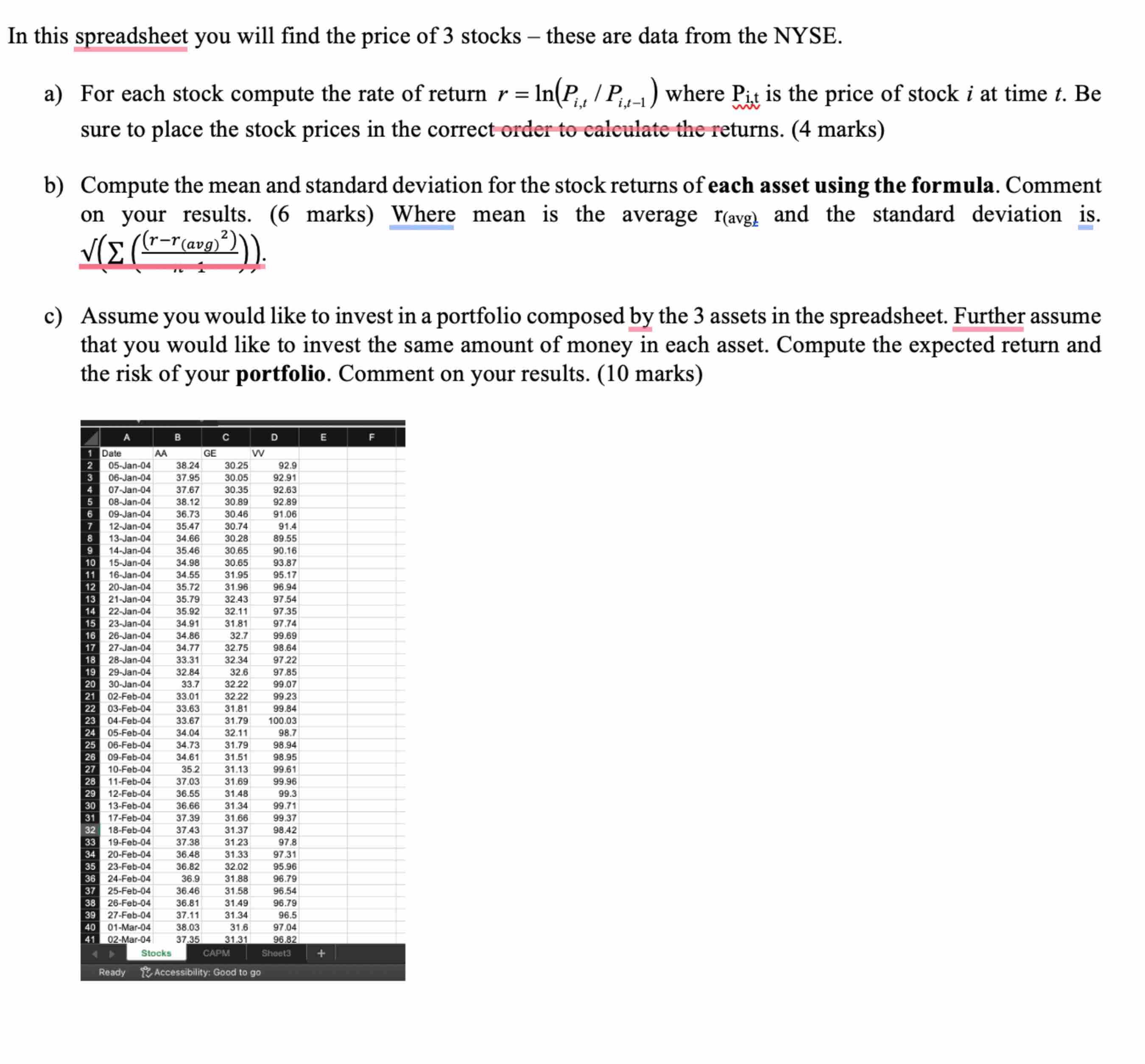  Using the "Assignment6.xls" Microsoft Excel file. The file contains two spreadsheets.
