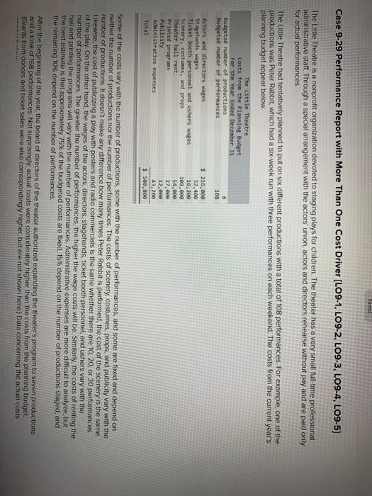  Sayed Case 9-29 Performance Report with More Than One Cost Driver