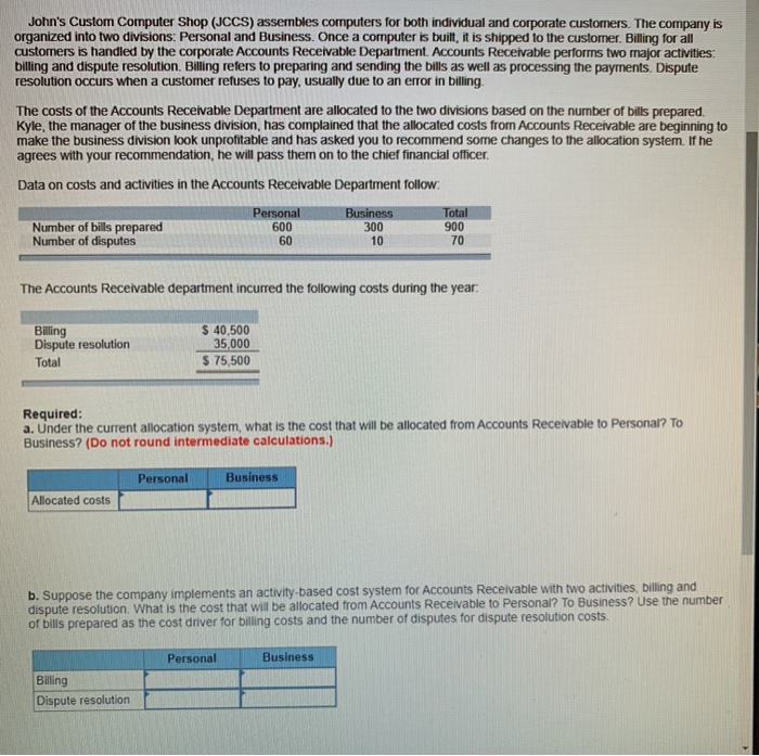  John's Custom Computer Shop (JCCS) assembles computers for both individual and