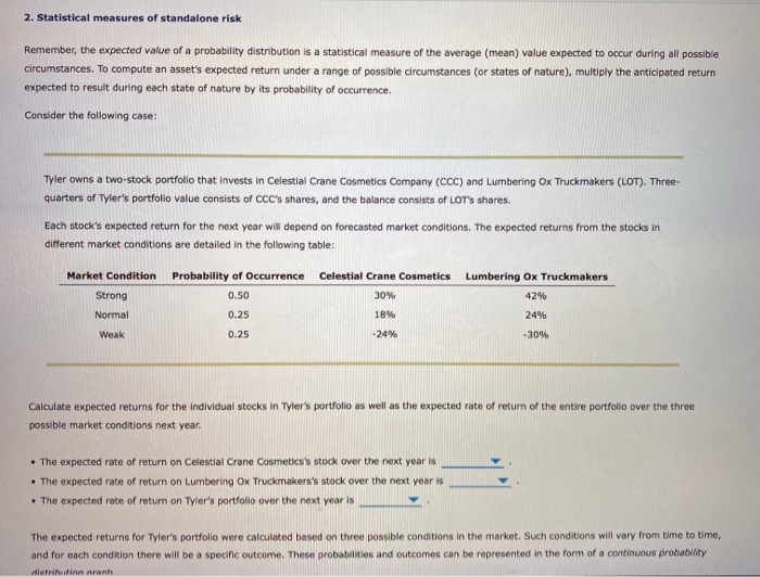  2. Statistical measures of standalone risk Remember, the expected value of