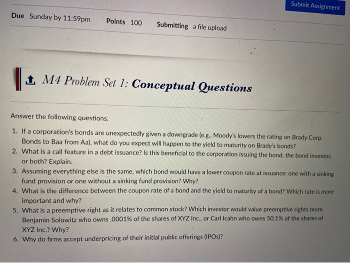 Answer the following questions Submit Assignment Due Sunday by 11:59pm Points 100
