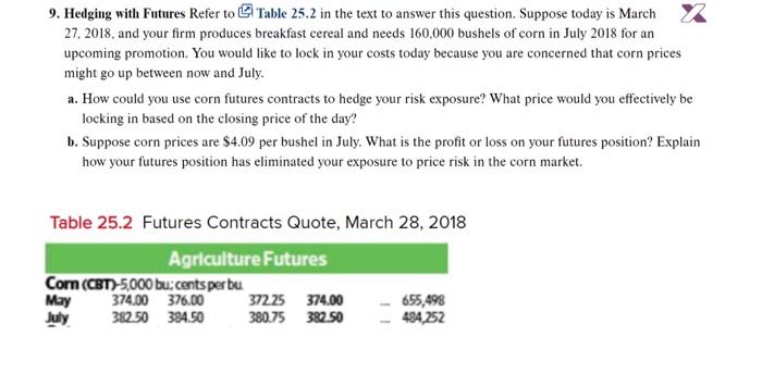  9. Hedging with Futures Refer to Table 25.2 in the text