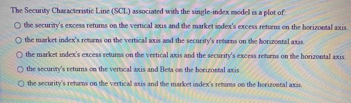need help asap The Security Characteristic Line (SCL) associated with the single-index