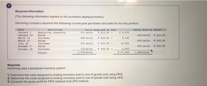 The answer says incomplete. please help Required information The following information applies