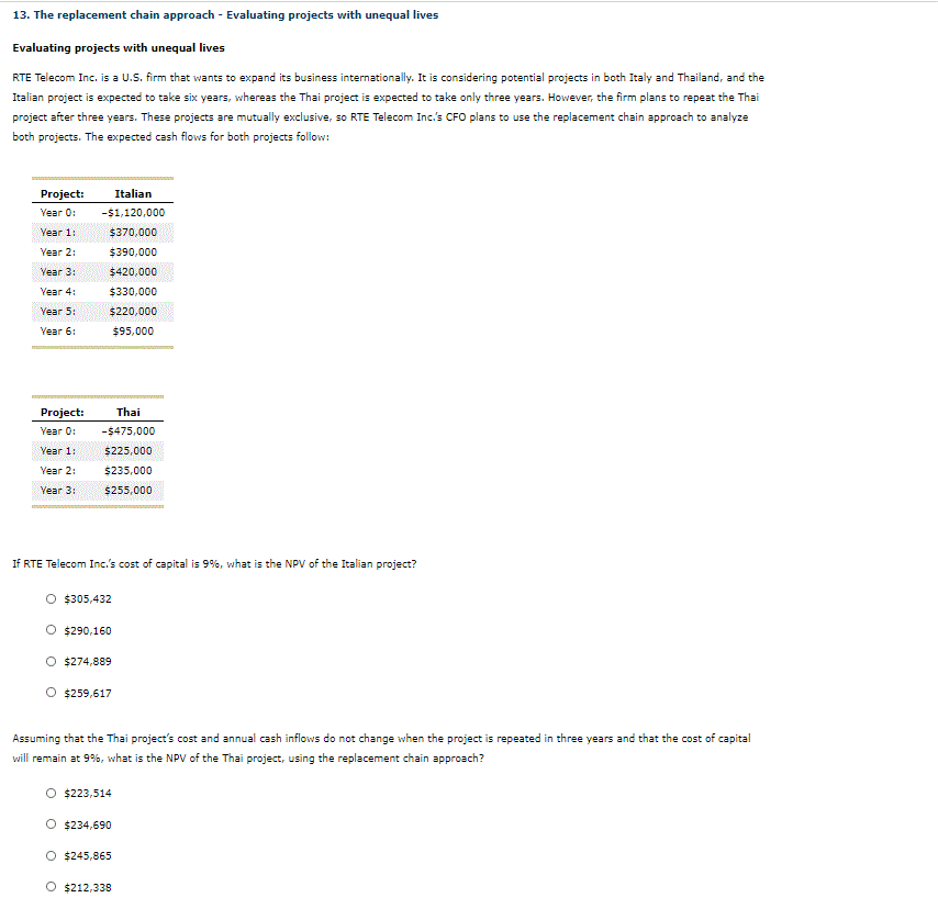  13. The replacement chain approach - Evaluating projects with unequal lives