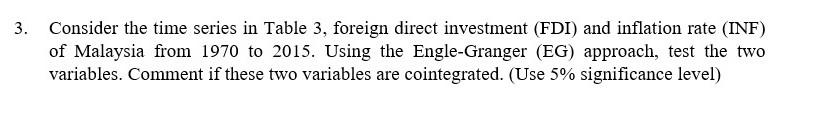  3. Consider the time series in Table 3, foreign direct investment