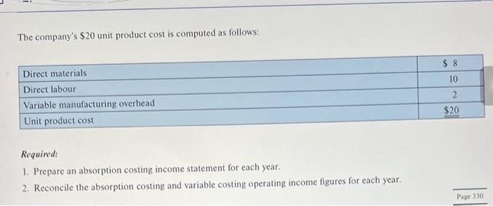 income as shown below. Production and cost data for the two years